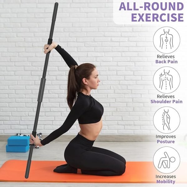 Adjustable Yoga Stick – 58" Alloy Steel Mobility Stick for Stretching, Balance, and Full-Body Exercise - Image 4