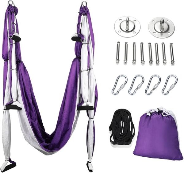 Yoga Swing Sling Kit – Strong Hammock Trapeze with 2 Extension Straps and Ceiling Mounting Kit for Inversion Therapy and Flexibility