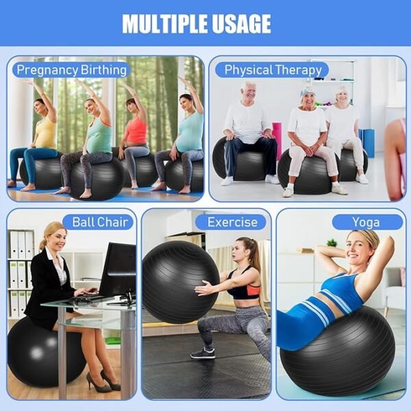 2 Pcs Yoga Ball Set – 26 Inch Anti-Burst Exercise & Birthing Fitness Balls with Pump - Image 6
