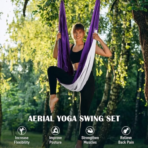 Yoga Swing Sling Kit – Strong Hammock Trapeze with 2 Extension Straps and Ceiling Mounting Kit for Inversion Therapy and Flexibility - Image 2