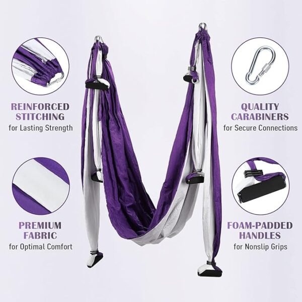 Yoga Swing Sling Kit – Strong Hammock Trapeze with 2 Extension Straps and Ceiling Mounting Kit for Inversion Therapy and Flexibility - Image 3