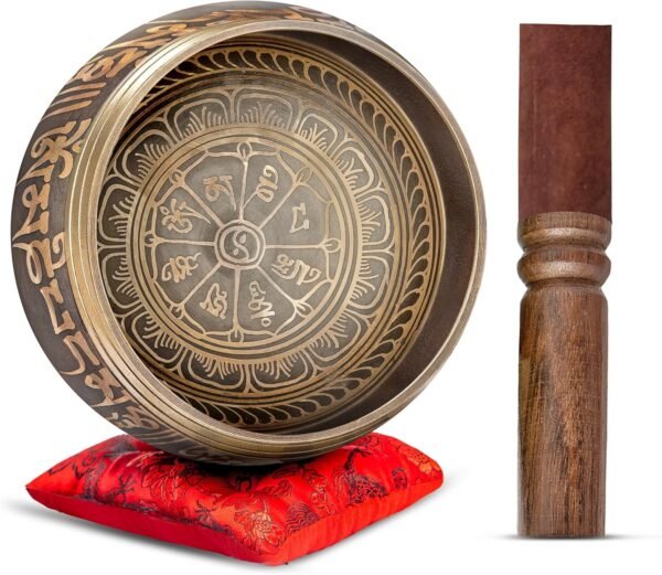 Tibetan Singing Bowl Set – Handcrafted Meditation Bowl with Mallet, Cushion, and Sound Therapy