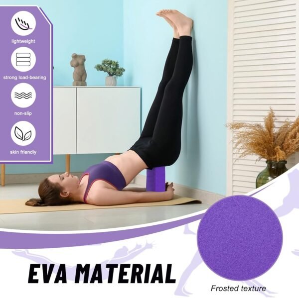 Yoga Blocks with Strap – 2 High-Density EVA Foam Yoga Blocks & 2 Stretching Straps | Non-Slip, Lightweight & Supportive - Image 2