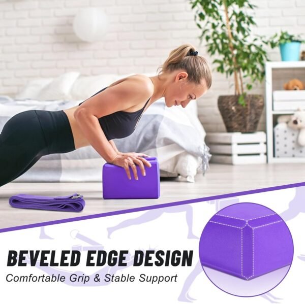 Yoga Blocks with Strap – 2 High-Density EVA Foam Yoga Blocks & 2 Stretching Straps | Non-Slip, Lightweight & Supportive - Image 3